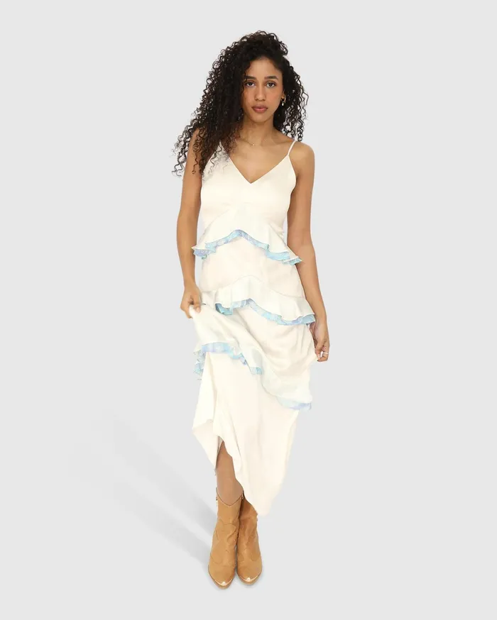 Women Dresses Belle and Bloom Lovely Day Ruffle Maxi Dress 8211 White
