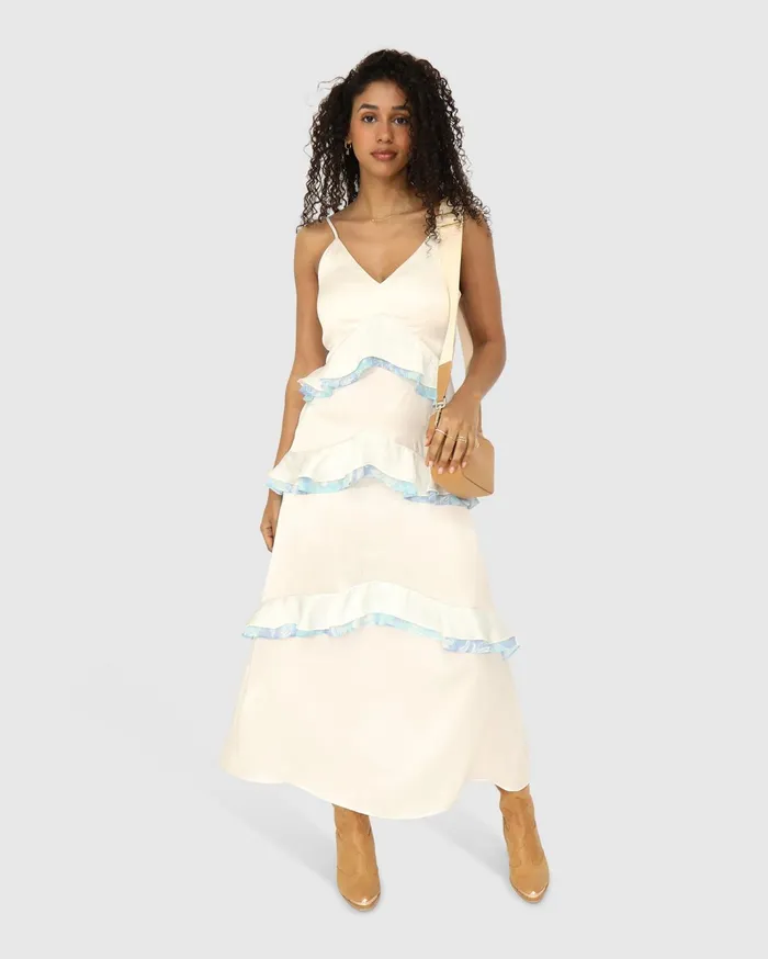 Women Dresses Belle and Bloom Lovely Day Ruffle Maxi Dress 8211 White