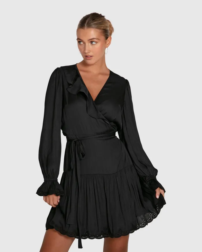 Women Dresses Belle and Bloom Wild Flower Embroidered Wrap Dress 8211 Black