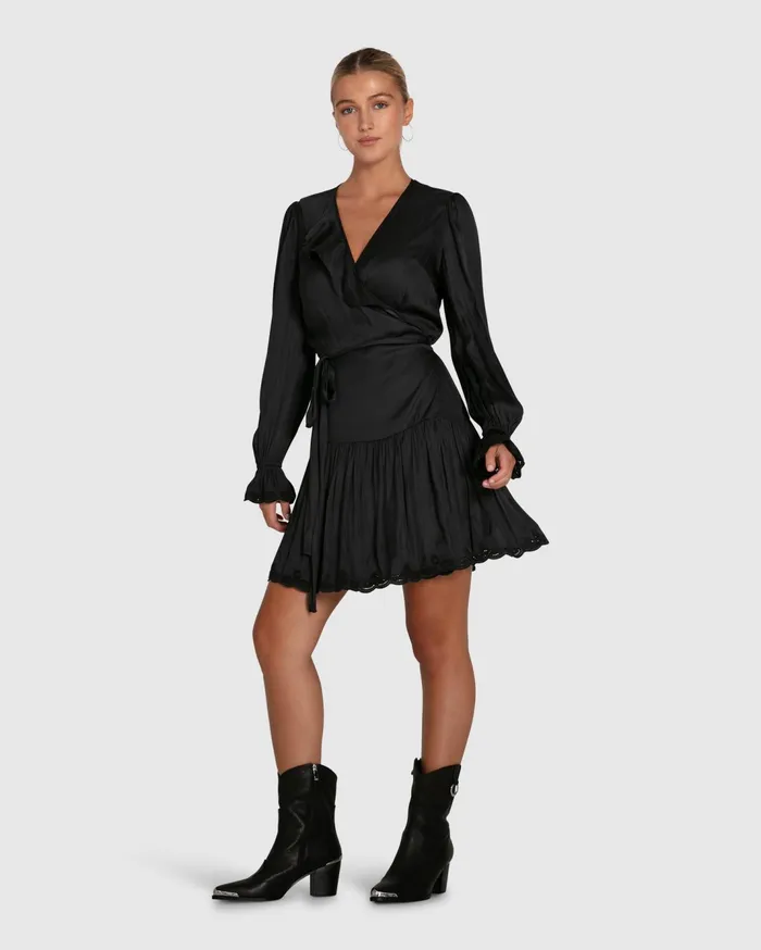 Women Dresses Belle and Bloom Wild Flower Embroidered Wrap Dress 8211 Black