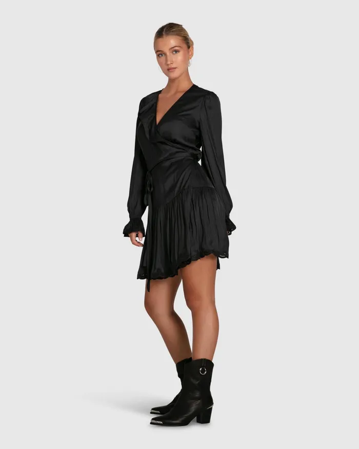 Women Dresses Belle and Bloom Wild Flower Embroidered Wrap Dress 8211 Black
