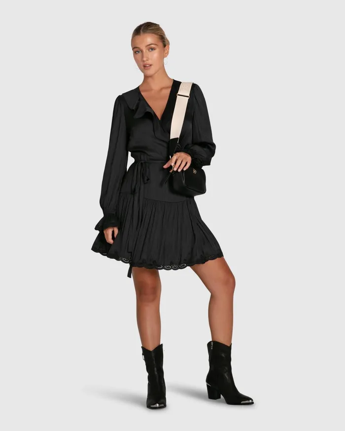 Women Dresses Belle and Bloom Wild Flower Embroidered Wrap Dress 8211 Black