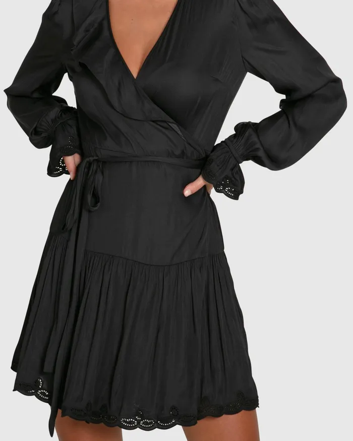 Women Dresses Belle and Bloom Wild Flower Embroidered Wrap Dress 8211 Black