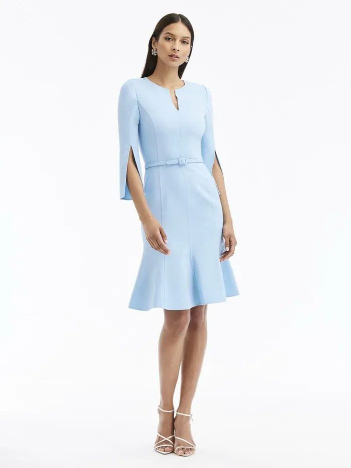 Women Dresses Oscar De La Renta 34 Sleeve Split Neck Dress Baby Blue