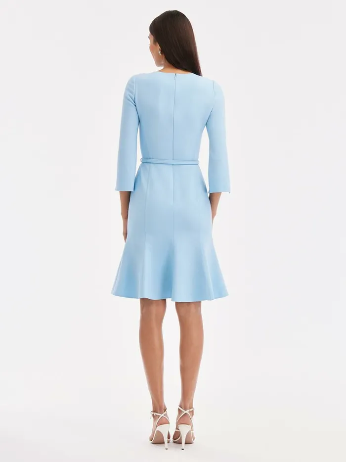 Women Dresses Oscar De La Renta 34 Sleeve Split Neck Dress Baby Blue Women Dresses Oscar De La Renta 34 Sleeve Split Neck Dress Baby Blue