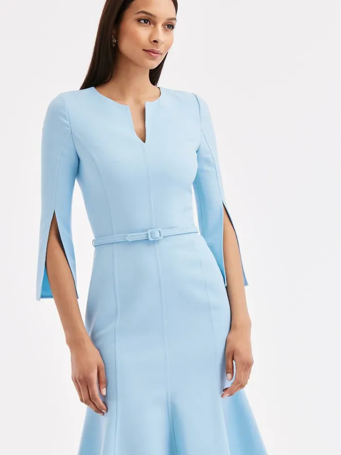 Women Dresses Oscar De La Renta 34 Sleeve Split Neck Dress Baby Blue Women Dresses Oscar De La Renta 34 Sleeve Split Neck Dress Baby Blue