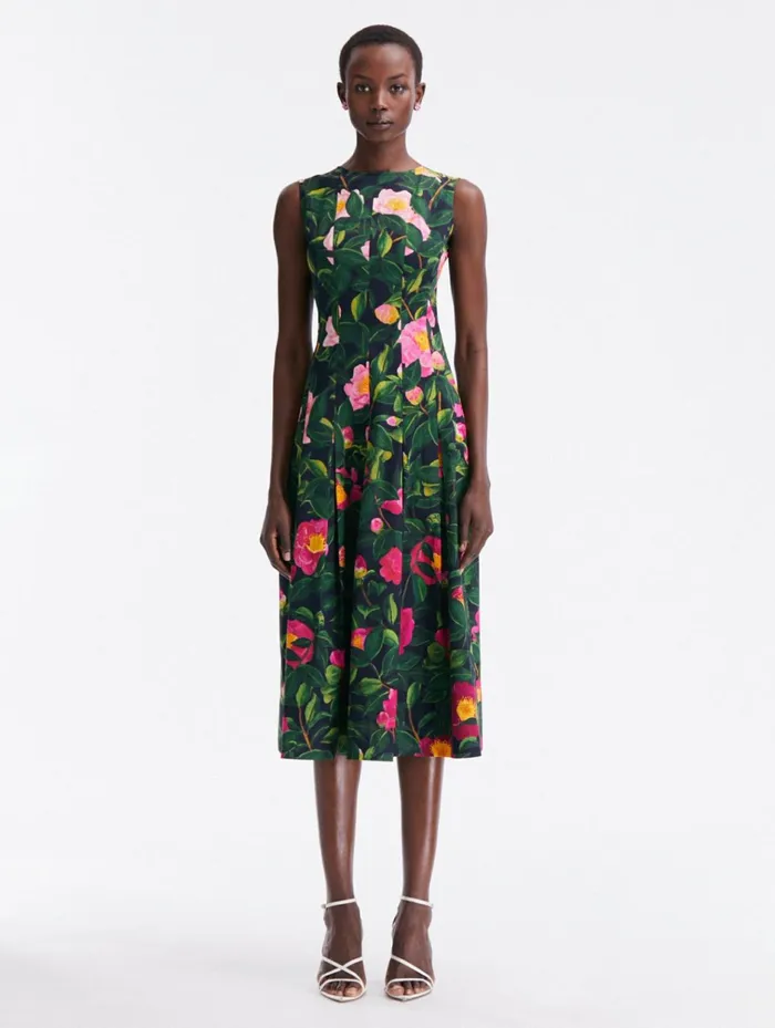 Women Dresses Oscar De La Renta Camellia Cotton Poplin Midi Dress Pinknavy