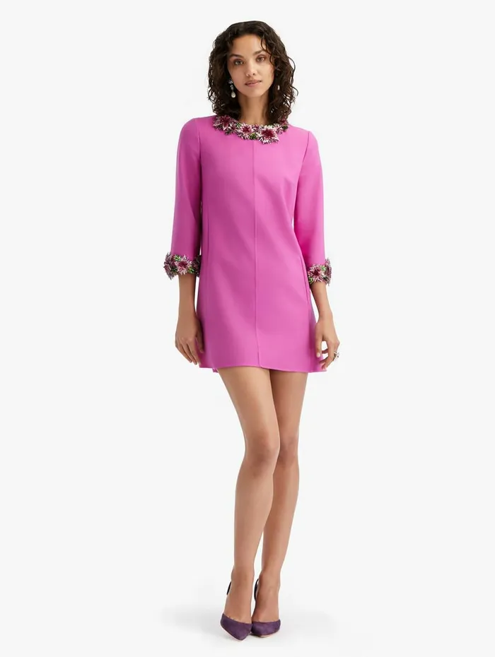 Women Dresses Oscar De La Renta Crystal Dahlia Embroidered Shift Dress Orchid
