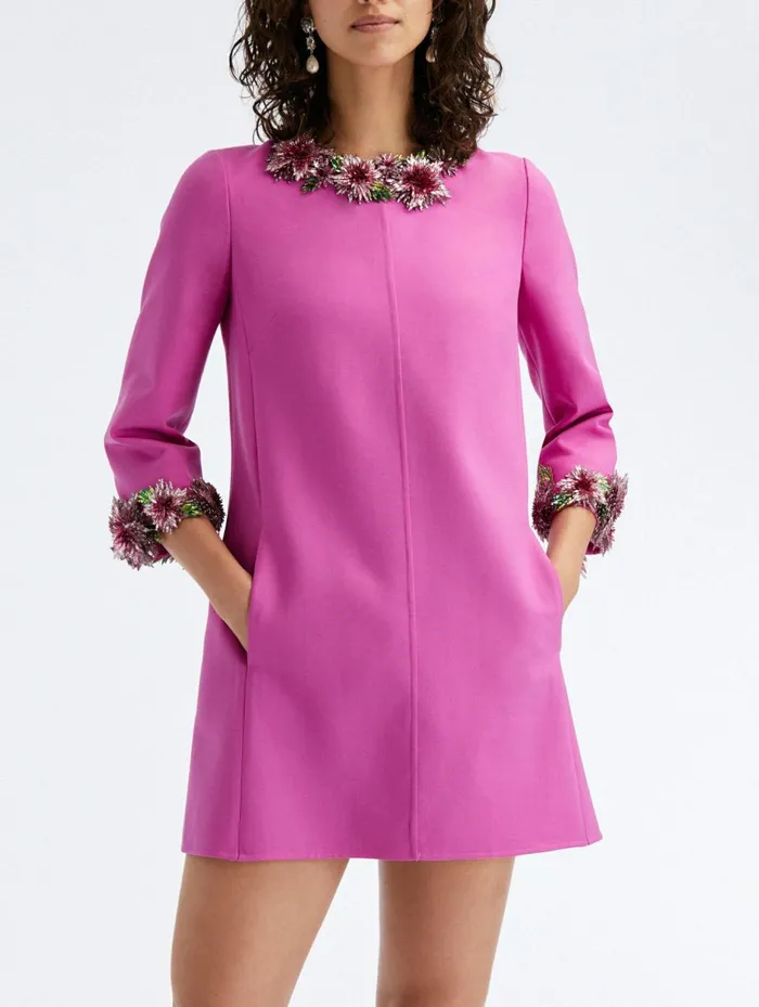 Women Dresses Oscar De La Renta Crystal Dahlia Embroidered Shift Dress Orchid Women Dresses Oscar De La Renta Crystal Dahlia Embroidered Shift Dress Orchid