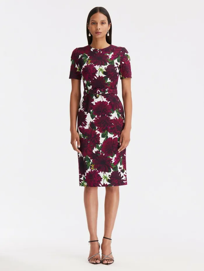 Women Dresses Oscar De La Renta Dahlia Twill Pencil Dress Burgundywhite