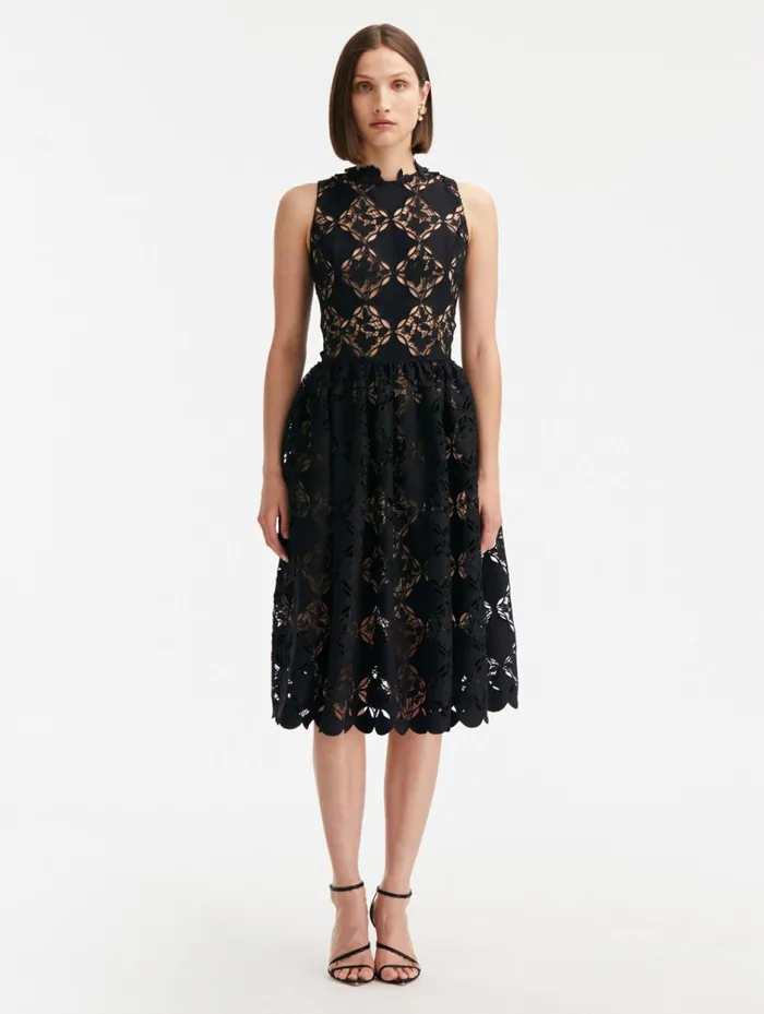 Women Dresses Oscar De La Renta Gardenia Guipure Eyelet Dress Black