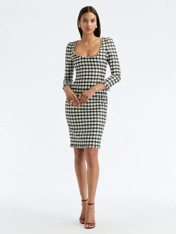 Women Dresses Oscar De La Renta Lurex Check Tweed Dress Ivoryblack