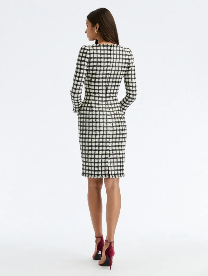 Women Dresses Oscar De La Renta Lurex Check Tweed Dress Ivoryblack Women Dresses Oscar De La Renta Lurex Check Tweed Dress Ivoryblack