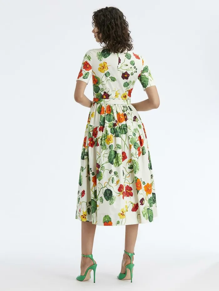 Women Dresses Oscar De La Renta Nasturtium Tiered Cotton Poplin Dress Ivory Multi Women Dresses Oscar De La Renta Nasturtium Tiered Cotton Poplin Dress Ivory Multi