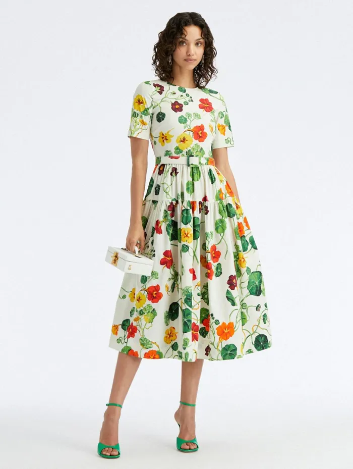 Women Dresses Oscar De La Renta Nasturtium Tiered Cotton Poplin Dress Ivory Multi Women Dresses Oscar De La Renta Nasturtium Tiered Cotton Poplin Dress Ivory Multi