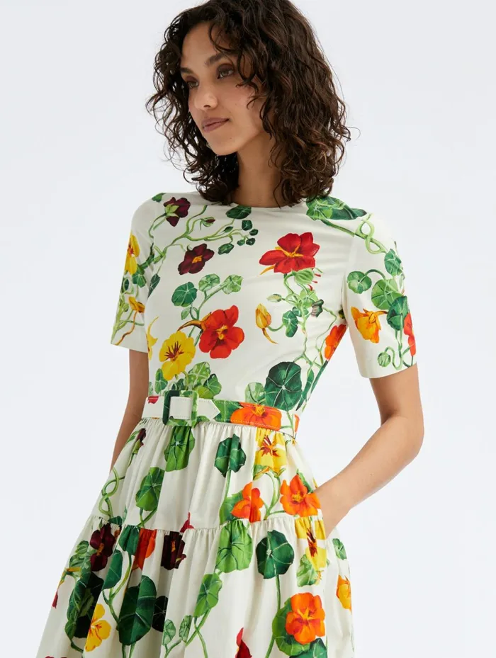 Women Dresses Oscar De La Renta Nasturtium Tiered Cotton Poplin Dress Ivory Multi Women Dresses Oscar De La Renta Nasturtium Tiered Cotton Poplin Dress Ivory Multi
