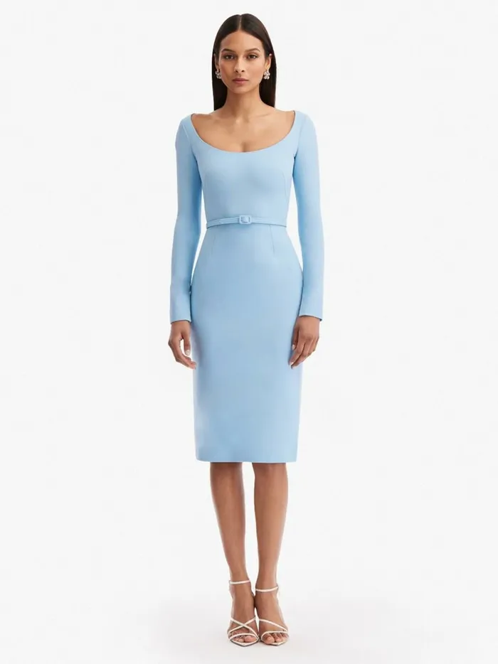 Women Dresses Oscar De La Renta Scoop Neck Pencil Dress Baby Blue