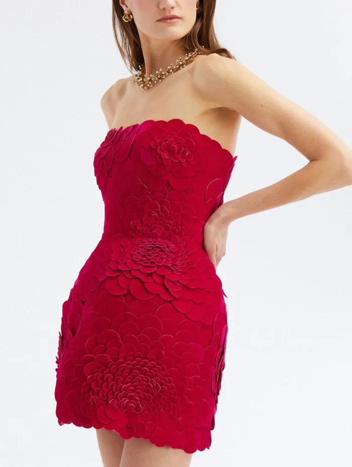 Women Dresses Oscar De La Renta Velvet Paillette Scallop Cocktail Dress Cerise Women Dresses Oscar De La Renta Velvet Paillette Scallop Cocktail Dress Cerise
