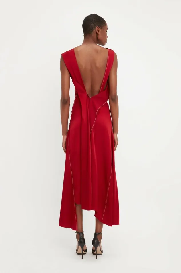 Women Dresses Victoria Beckham Draped Lace Midi Dress In Poppy Red
