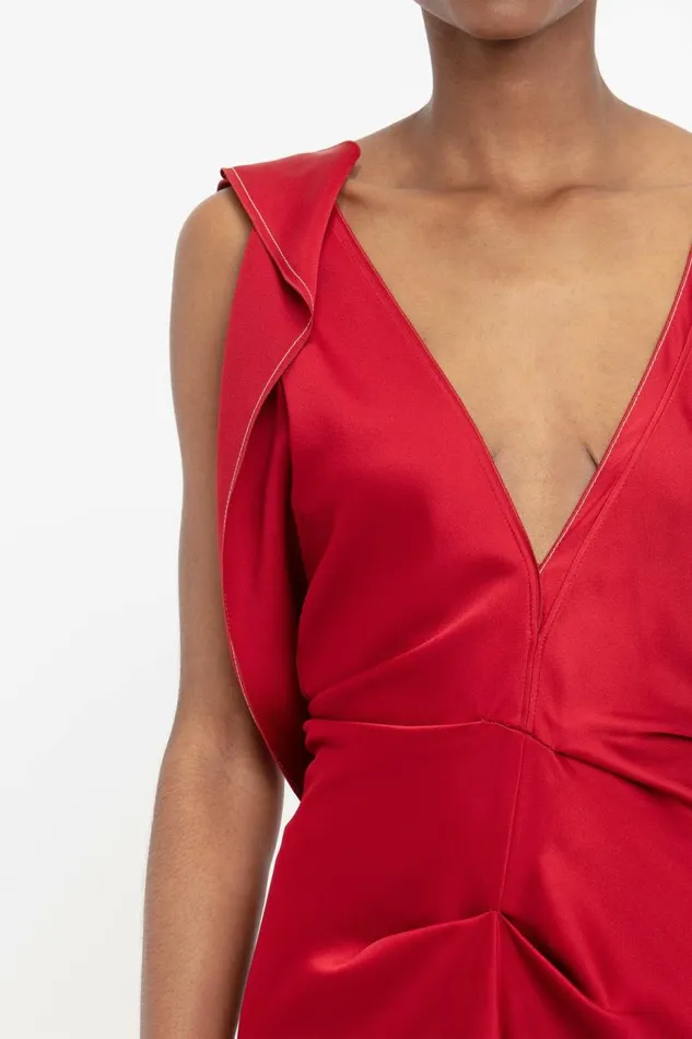 Women Dresses Victoria Beckham Draped Lace Midi Dress In Poppy Red