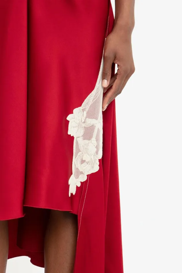 Women Dresses Victoria Beckham Draped Lace Midi Dress In Poppy Red