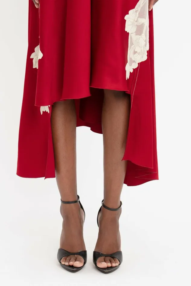 Women Dresses Victoria Beckham Draped Lace Midi Dress In Poppy Red