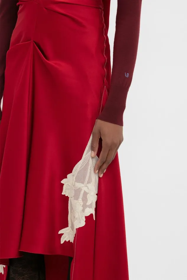 Women Dresses Victoria Beckham Draped Lace Midi Dress In Poppy Red