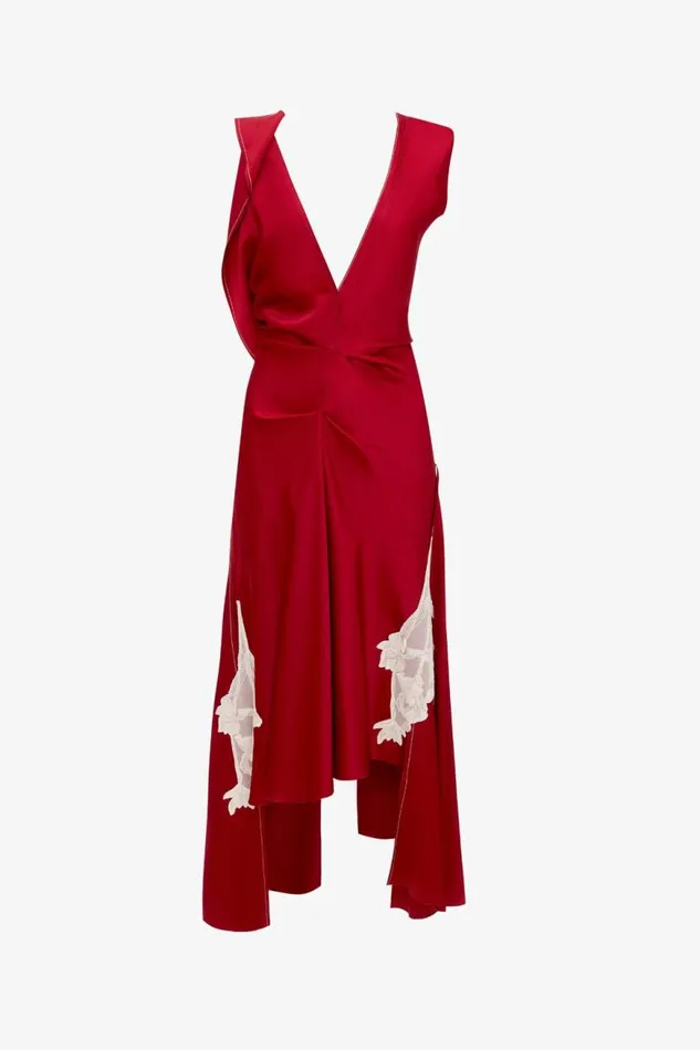 Women Dresses Victoria Beckham Draped Lace Midi Dress In Poppy Red