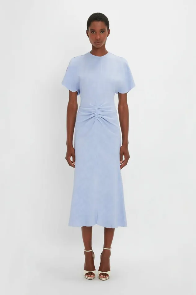 Women Dresses Victoria Beckham Gathered Waist Midi Dress In Frost