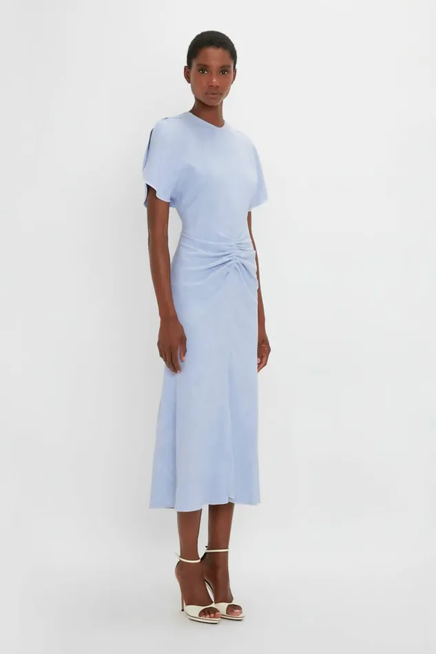 Women Dresses Victoria Beckham Gathered Waist Midi Dress In Frost