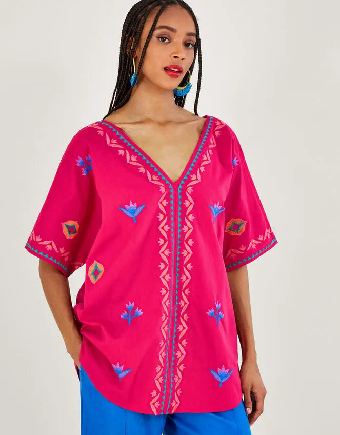 Women Drop Sleeve Embroidered Top Pink Monsoon Tops and Blouses