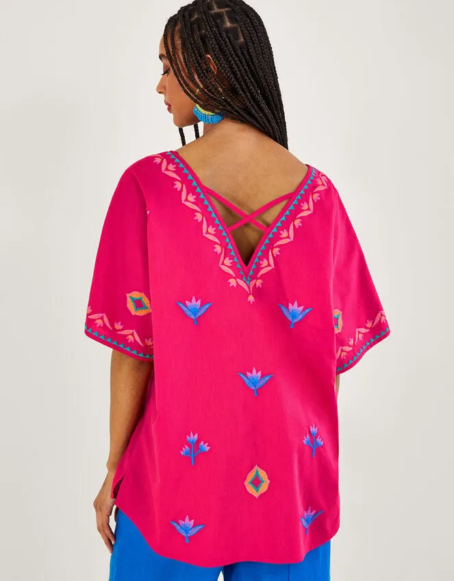 Women Drop Sleeve Embroidered Top Pink Monsoon Tops and Blouses