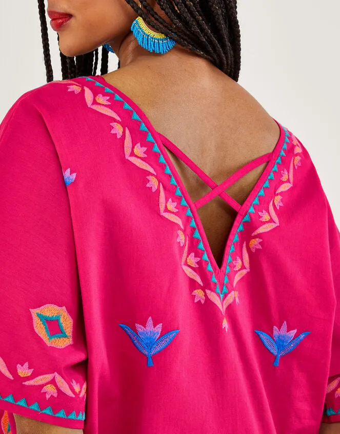 Women Drop Sleeve Embroidered Top Pink Monsoon Tops and Blouses