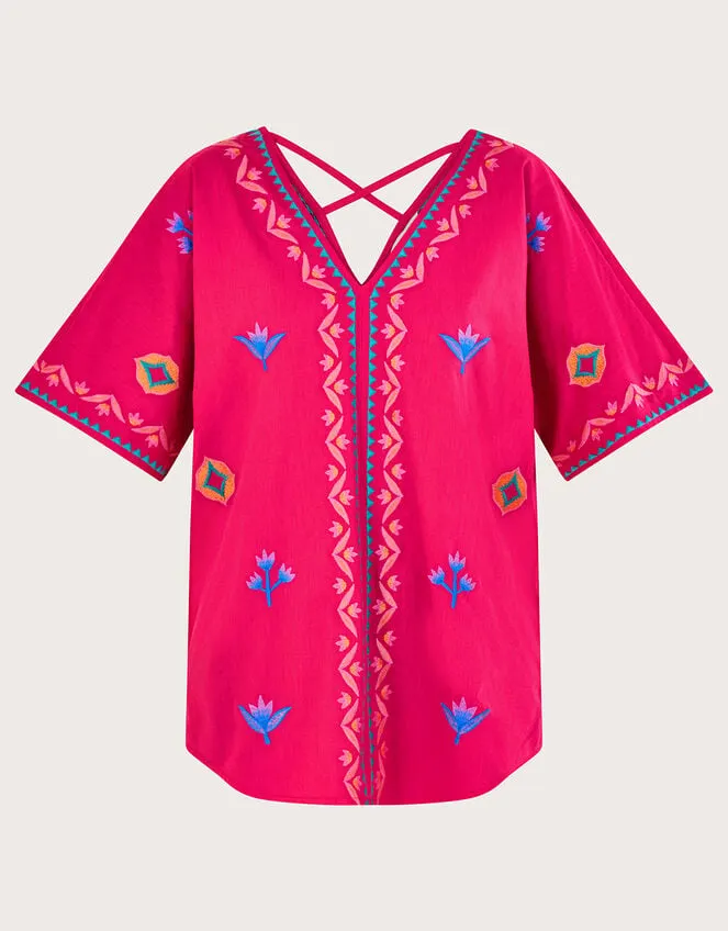 Women Drop Sleeve Embroidered Top Pink Monsoon Tops and Blouses