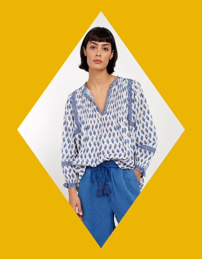 Women East Embellished Long Sleeve Blouse Blue Monsoon Tops and Blouses