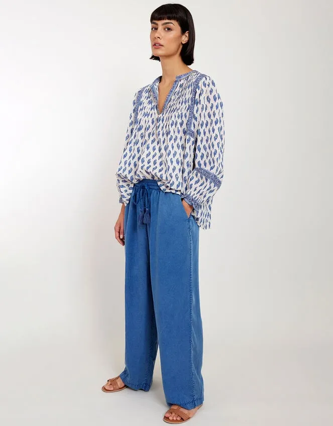 Women East Embellished Long Sleeve Blouse Blue Monsoon Tops and Blouses