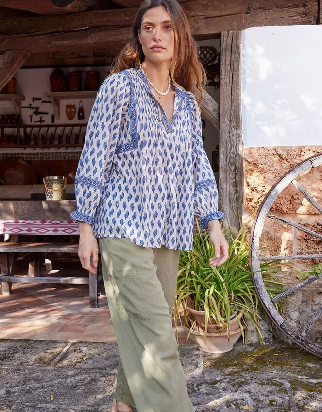 Women East Embellished Long Sleeve Blouse Blue Monsoon Tops and Blouses