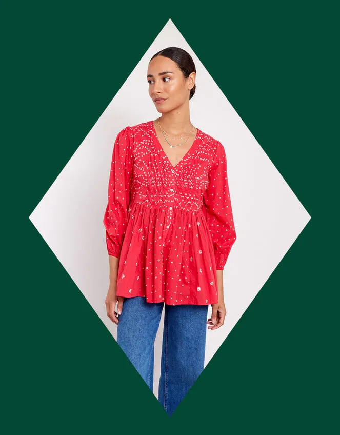 Women East Nova Bandhani Print Top Red Monsoon Tops and Blouses