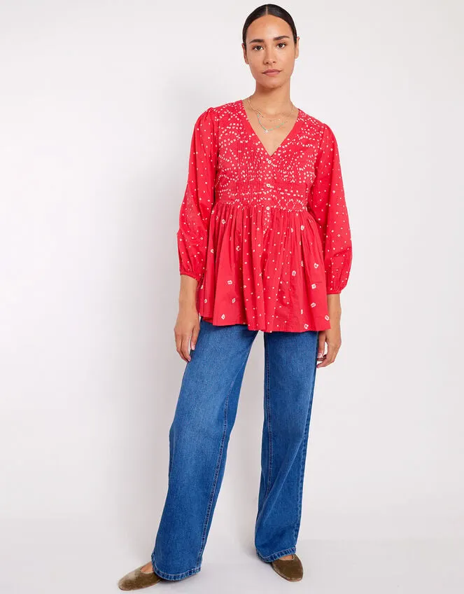 Women East Nova Bandhani Print Top Red Monsoon Tops and Blouses