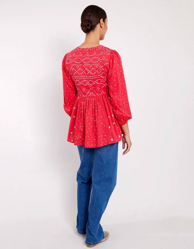 Women East Nova Bandhani Print Top Red Monsoon Tops and Blouses