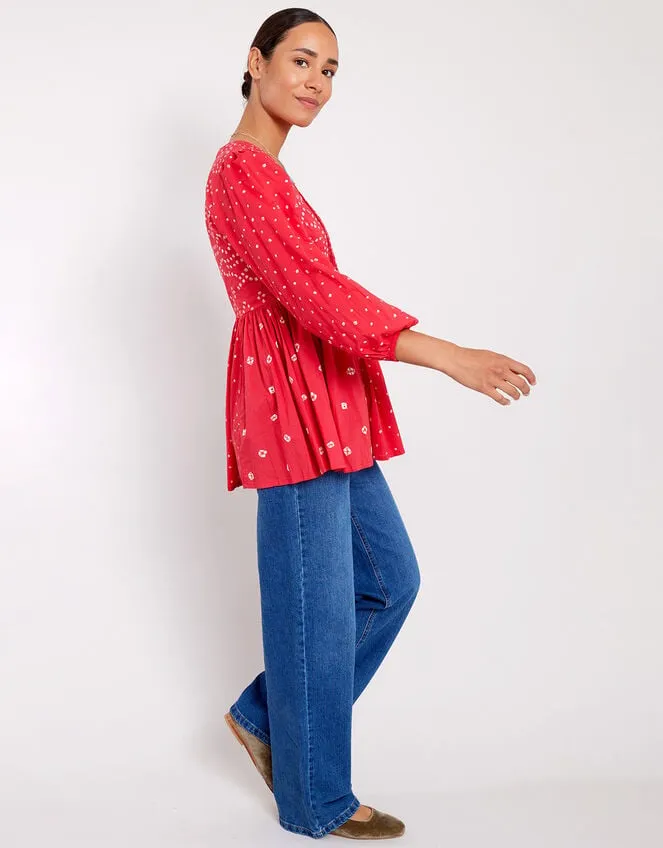 Women East Nova Bandhani Print Top Red Monsoon Tops and Blouses