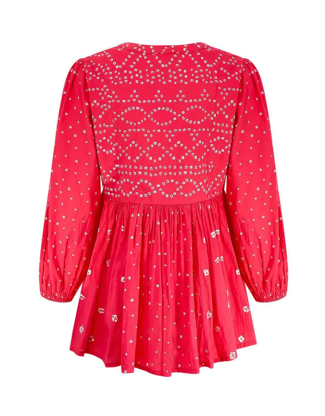 Women East Nova Bandhani Print Top Red Monsoon Tops and Blouses