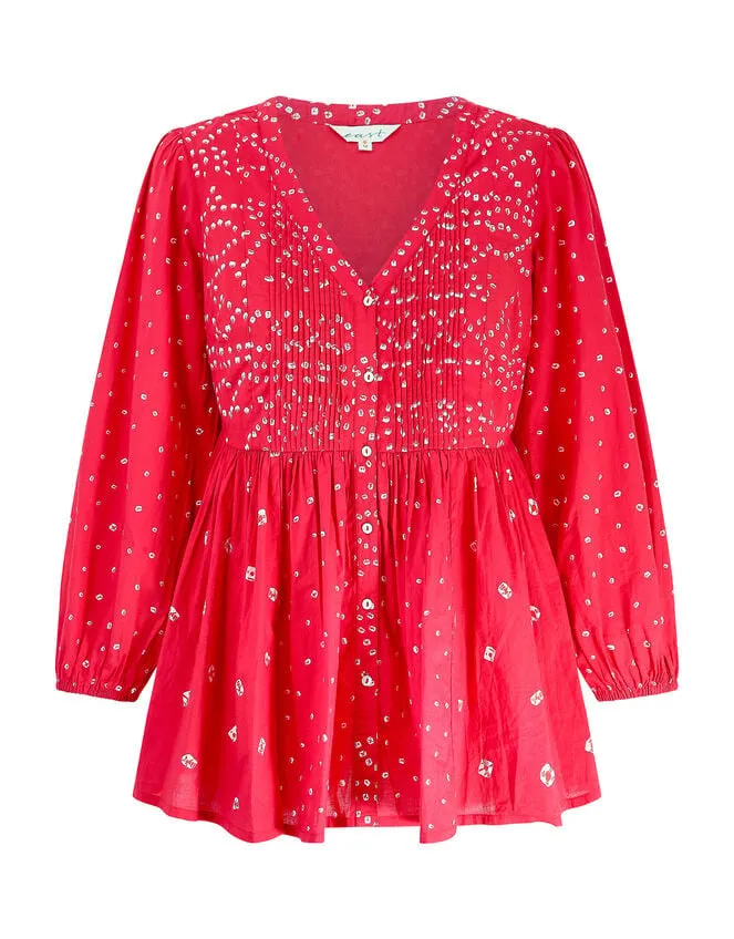 Women East Nova Bandhani Print Top Red Monsoon Tops and Blouses