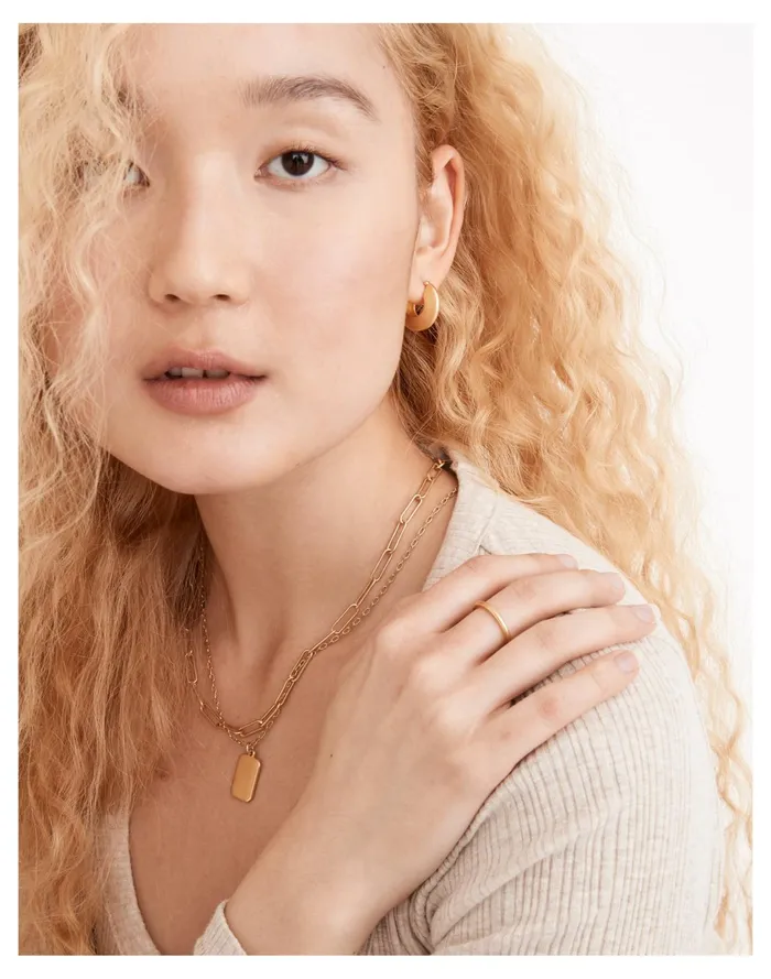 Women Edged Chunky Small Hoop Earrings Vintage Gold Madewell Earrings Women Edged Chunky Small Hoop Earrings Vintage Gold Madewell Earrings