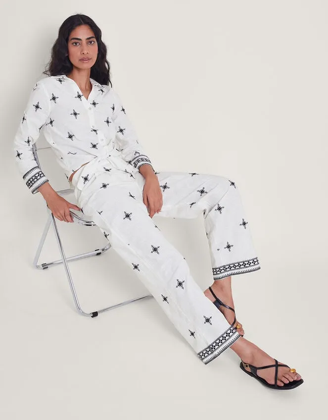 Women Eleanor Embroidered Trousers Ivory Monsoon Casualwear