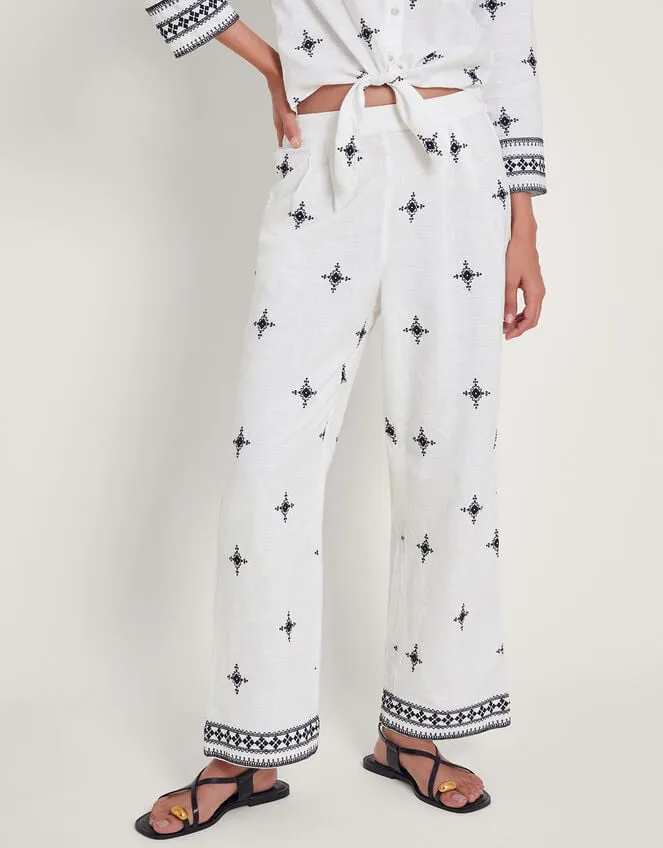 Women Eleanor Embroidered Trousers Ivory Monsoon Casualwear