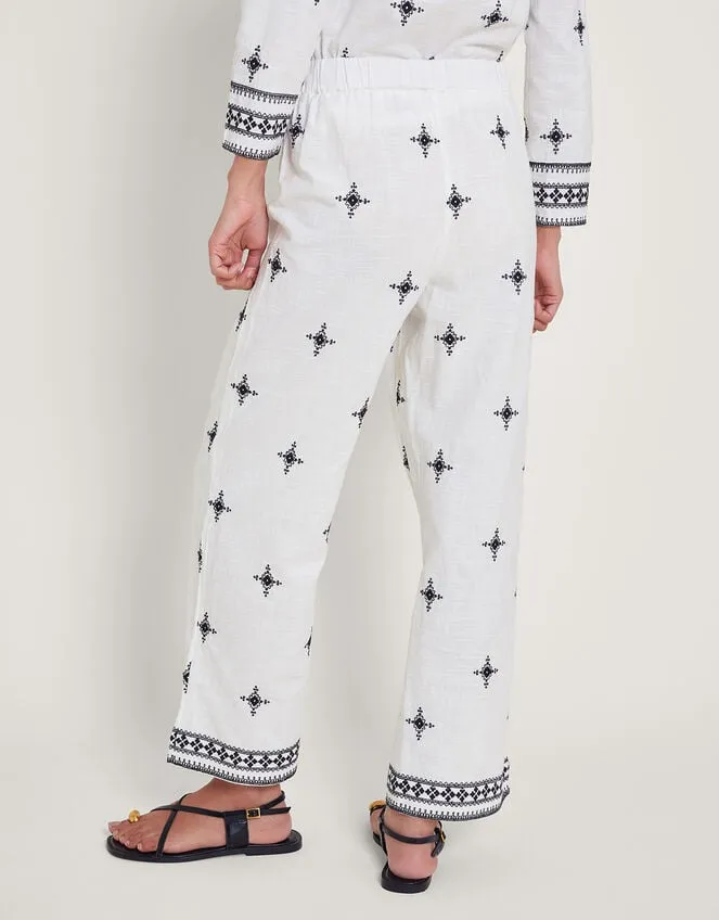 Women Eleanor Embroidered Trousers Ivory Monsoon Casualwear