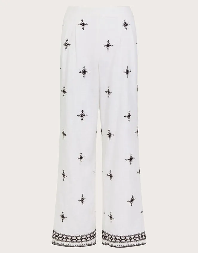 Women Eleanor Embroidered Trousers Ivory Monsoon Casualwear