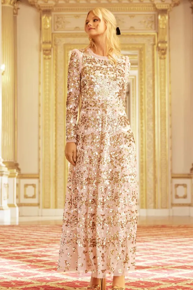 Women Embellished Dresses Needle and Thread Alicia Scallop Gown Gold