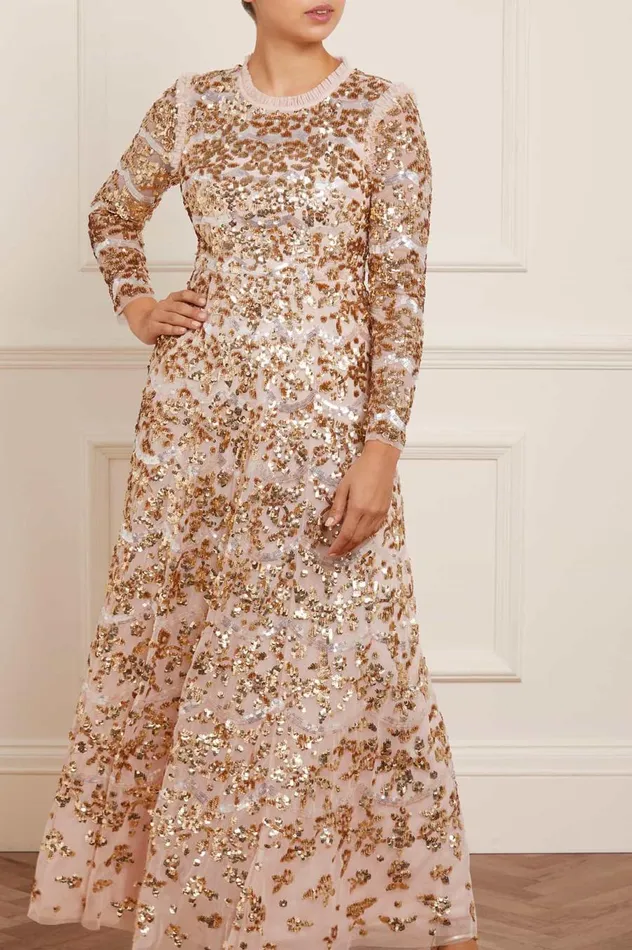 Women Embellished Dresses Needle and Thread Alicia Scallop Gown Gold